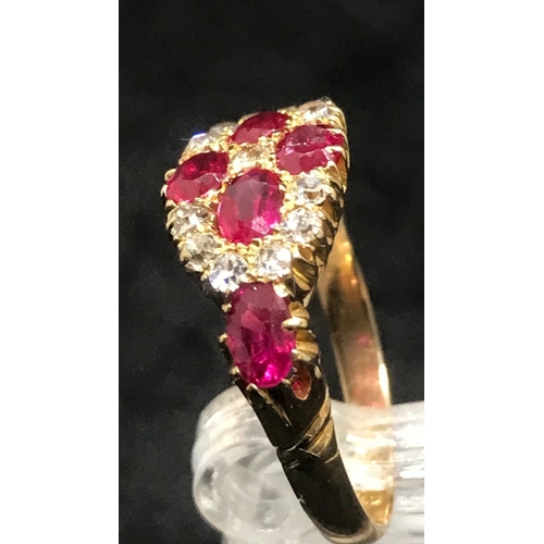 432 - 18ct yellow gold Edwardian Ruby with diamonds,
 Diamonds are. 0.35 carat 
Ruby are  0.5cm each 
Hall... 