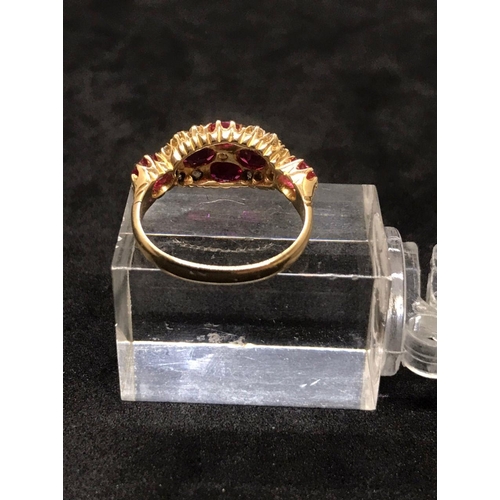 432 - 18ct yellow gold Edwardian Ruby with diamonds,
 Diamonds are. 0.35 carat 
Ruby are  0.5cm each 
Hall... 