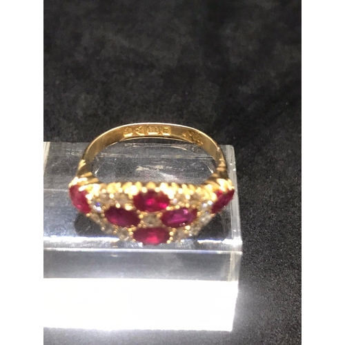 432 - 18ct yellow gold Edwardian Ruby with diamonds,
 Diamonds are. 0.35 carat 
Ruby are  0.5cm each 
Hall... 