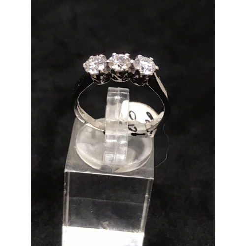 61 - 18ct gold three diamonds ring of one carat diamonds in total and hallmarked for Sheffield with maker... 