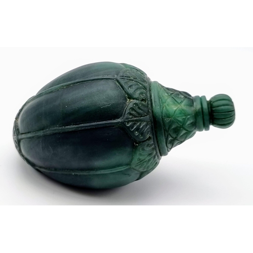 11 - An Exquisite Antique Russian Green Jade Swan Perfume Bottle. 12 x 8cm.