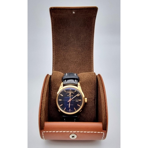 22 - A Breitling Transocean Automatic Rose Gold Cased Gents Watch. Black leather strap. Rose gold case - ... 