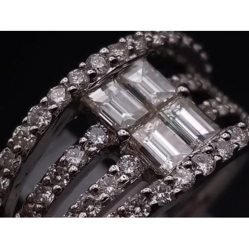 241 - This is the ultimate in a cocktail stacking ring, it is designed with natural diamond baguettes in t... 