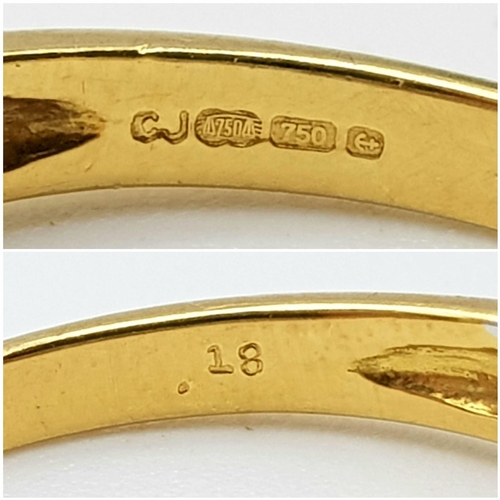 318 - An 18 K yellow gold band ring with diamonds. Size: M, weight: 3.3 g.