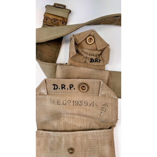 405 - A 1937 Pattern British Army Webbing Pistol Holster with Ammunition Pouch (both dated 1939) and belt.... 