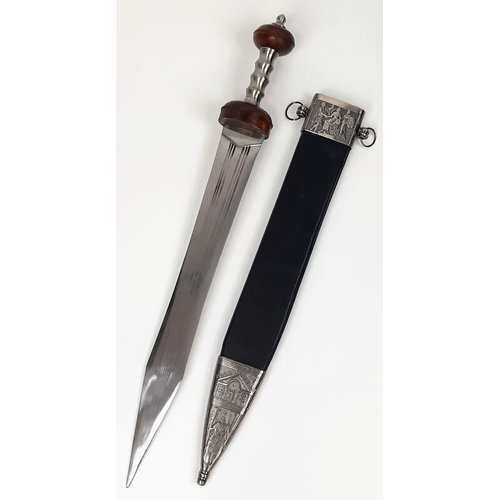 475 - A Replica Roman Gladiators Gladius Sword. Steel blade - 51cm. Total length in sheaf - 72cm.