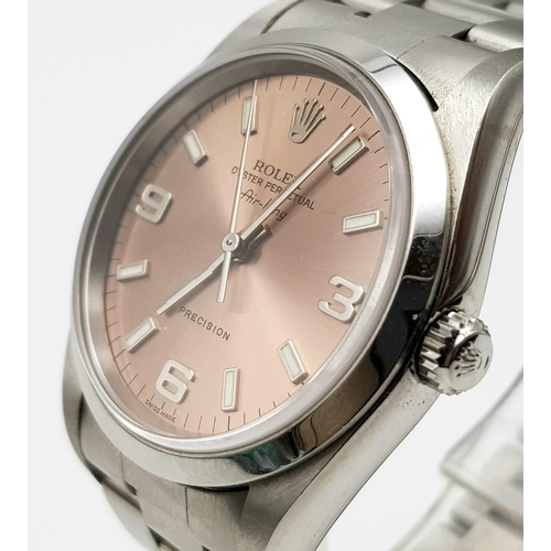 73 - A Rolex Oyster Perpetual Air-King Gents Watch. Stainless steel strap and case - 35mm. Rose gilded di... 