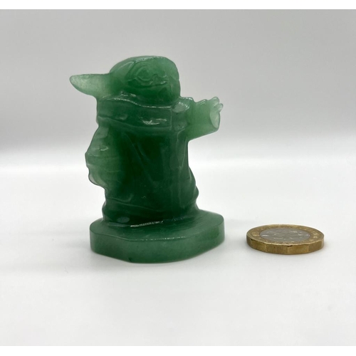 194 - A Hand-Carved Green Aventurine Yoda Quartz Crystal Figure. 6cm tall.