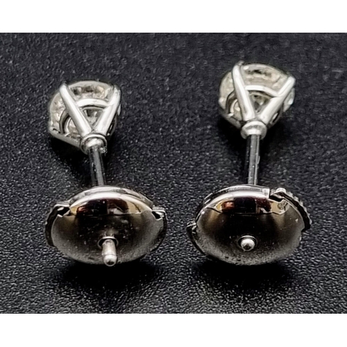 234 - 18ct white gold diamond stud earrings. Round brilliant cut, 1ct diamond total, colour H-I, SI1-SI2.