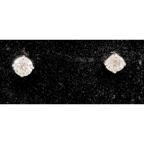 234 - 18ct white gold diamond stud earrings. Round brilliant cut, 1ct diamond total, colour H-I, SI1-SI2.