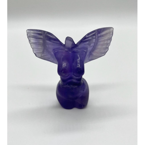 286 - A Rainbow Flourite Winged Woman Torso Figure. 6cm tall.