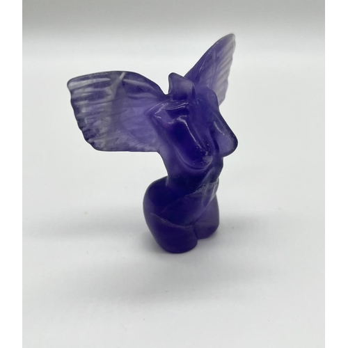 286 - A Rainbow Flourite Winged Woman Torso Figure. 6cm tall.