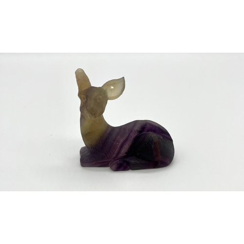 482 - A Rainbow Flourite Crystal Deer Figure. 5 x 5.5cm.