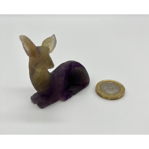 482 - A Rainbow Flourite Crystal Deer Figure. 5 x 5.5cm.