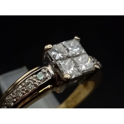 310 - An 18 K yellow gold ring with a diamond cluster (0.75 carats). Size: O, weight: 4.8 g.