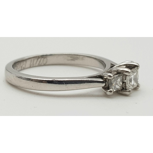 415 - An 18K White Gold Diamond Ring. Three diamonds - 0.49ct with diamond grading certificate. Size L. 4.... 