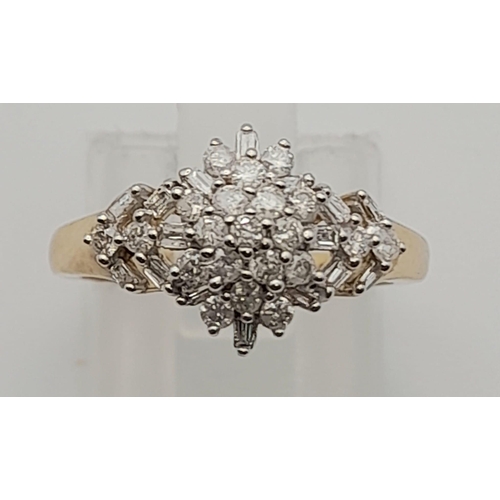 148 - A 9 K yellow gold cluster diamond (0.50 carats) ring. Size: J, weight: 2.8 g.