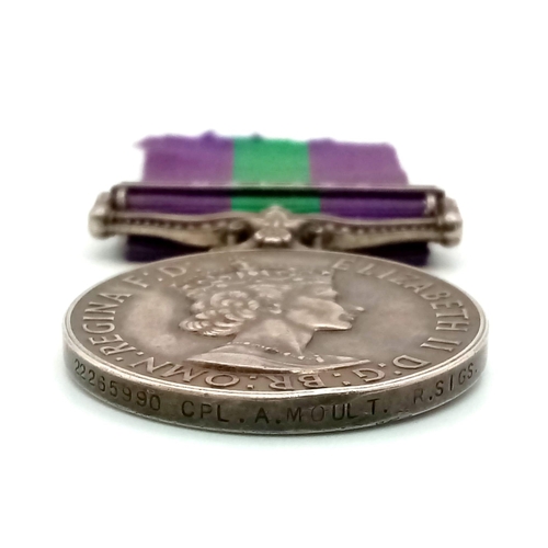 468 - A General Service Medal 1918 (EIIR 1st type obverse) with clasp MALAYA. Named to 22265990 Cpl A Moul... 