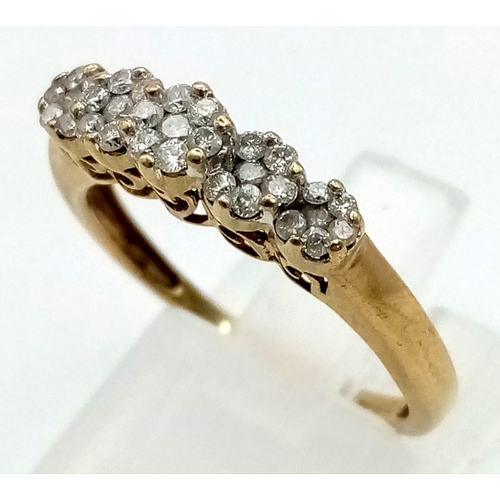 473 - A9 K yellow gold ring with five diamonds (0.30 carats). Ring size: O, weight: 1.9 g.