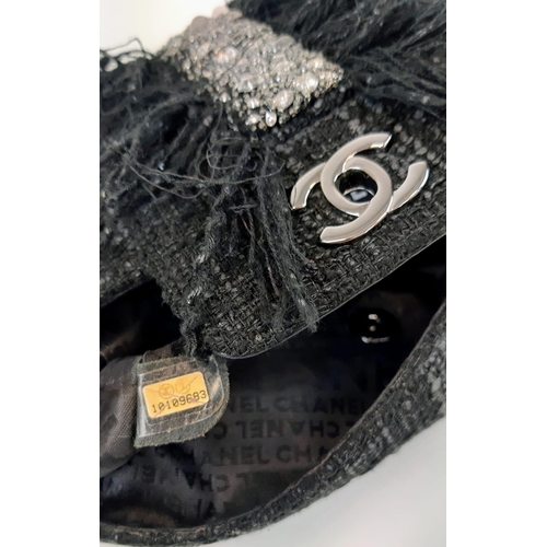 43 - A Chanel Swarovski Tweed Medium Classic Flap Bag. Silver tone and crystal hardware. Silver tone and ... 