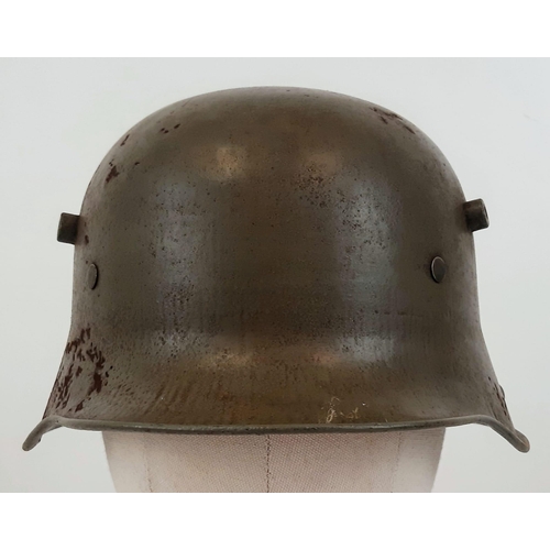 83 - WW1 German Model 1917 Stahlhelm Helmet with Original Green Paint.