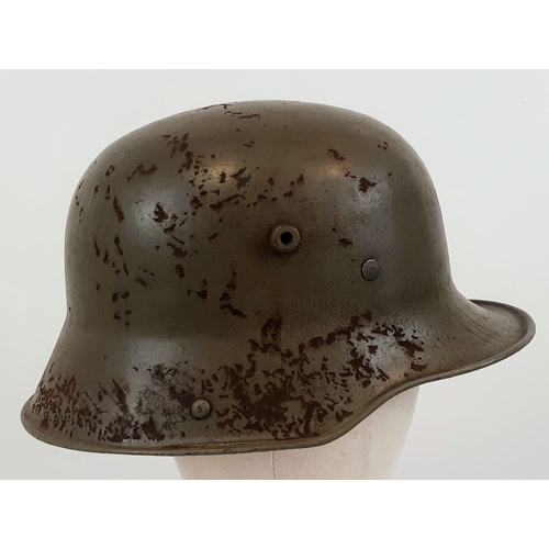 83 - WW1 German Model 1917 Stahlhelm Helmet with Original Green Paint.