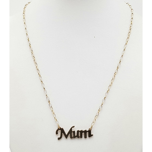 466 - A 9 K yellow gold MUM pendant on chain. Length: 43 cm, weight: 3.4 g.