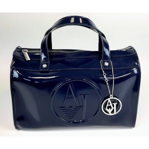 368 - An Armani Jeans Patent Blue Handbag and Matching Purse. Comes with a shoulder strap. Monogrammed Arm... 