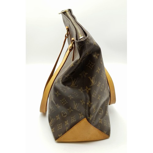 290 - A Brown Monogram Louis Vuitton Coated Canvas Vachetta Cabas Piano Shoulder Bag. Cloth interior with ... 