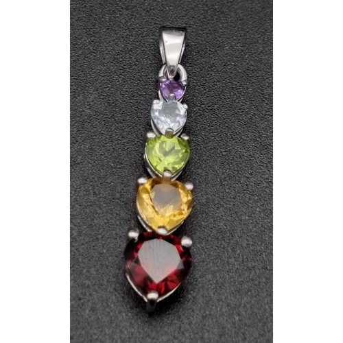 320 - A sterling silver multi stone drop pendant. Height: 30 mm, weight: 2.3 g.