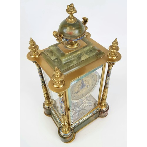 45 - A Majestic Late Victorian Cloisonné French Four Glass Mantle Clock with Mercury Pendulum. 
A multi-c... 