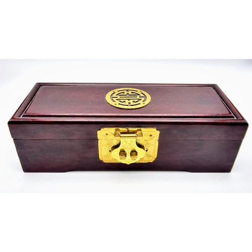 133 - A Vintage, small, Chinese, wooden, jewellery box with a group of genuine, natural pearl necklaces an... 