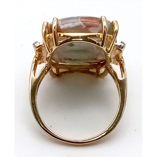 489 - A 9K Yellow Gold 16.46ct Aquaprase and Diamond Ring. 
Comes with a certificate of authenticity. Size... 