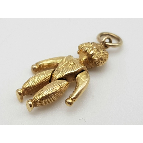 190 - A Vintage 9K Yellow Gold Golliwog Charm. 2.5cm. 4.08g.