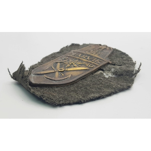 223 - WW2 German Narvik Shield Cut from a Uniform.