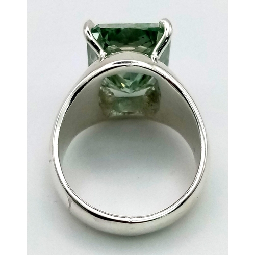 482 - 12.10cts Emerald Cut Light Blue Moissanite ring, 925 Silver, total weight 13.5 grams, ring size S.