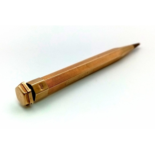 88 - A Vintage 9K Yellow Gold Yard-O-Lette Engine-Turned Art Deco Propelling Pencil! 9.5cm length. 13.87g