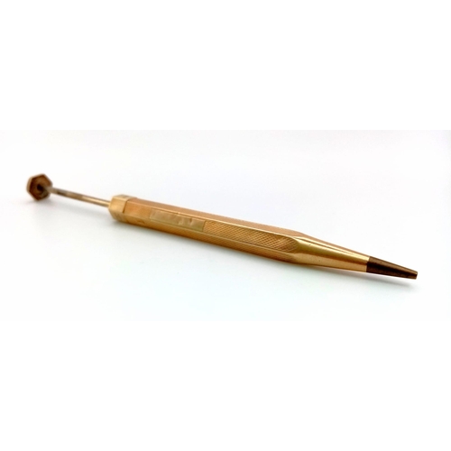 88 - A Vintage 9K Yellow Gold Yard-O-Lette Engine-Turned Art Deco Propelling Pencil! 9.5cm length. 13.87g