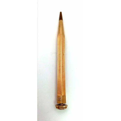 88 - A Vintage 9K Yellow Gold Yard-O-Lette Engine-Turned Art Deco Propelling Pencil! 9.5cm length. 13.87g