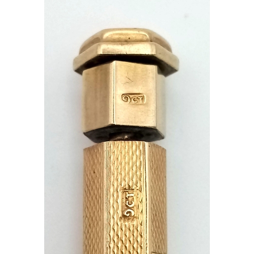 88 - A Vintage 9K Yellow Gold Yard-O-Lette Engine-Turned Art Deco Propelling Pencil! 9.5cm length. 13.87g