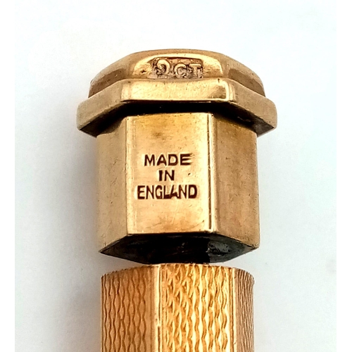 88 - A Vintage 9K Yellow Gold Yard-O-Lette Engine-Turned Art Deco Propelling Pencil! 9.5cm length. 13.87g