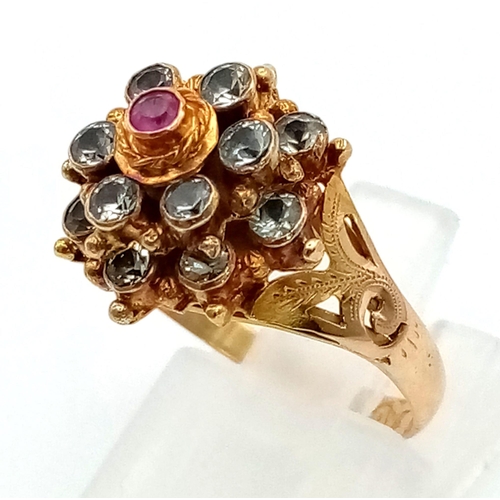 92 - A Vintage (circa 1930) 22k Yellow Gold Ruby and Pale Blue Stone Harem Ring. Size N. 3.93g total weig... 