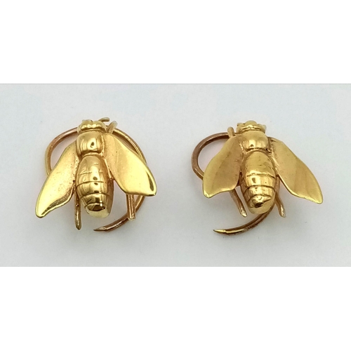 39 - A Pair of Vintage 9K Yellow Gold Insect (bee) Earrings. 6.21g total weight.