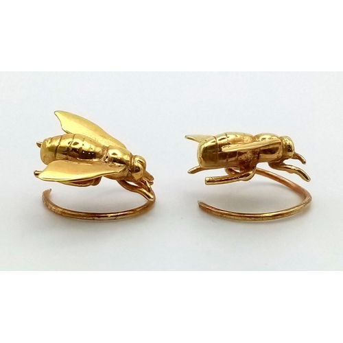 39 - A Pair of Vintage 9K Yellow Gold Insect (bee) Earrings. 6.21g total weight.