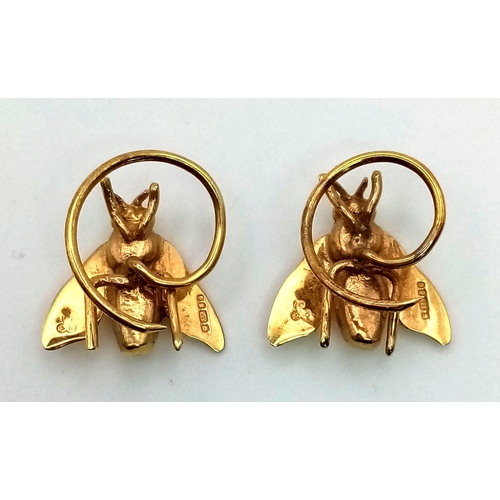 39 - A Pair of Vintage 9K Yellow Gold Insect (bee) Earrings. 6.21g total weight.