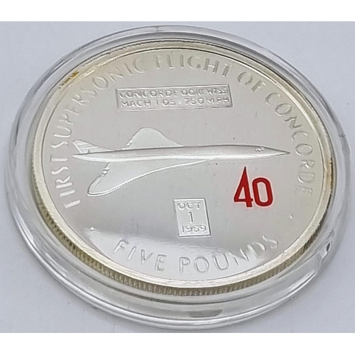 473 - First Supersonic Flight of the Concorde Sterling Silver £5 Coin Mint Condition in Capsule with Certi... 