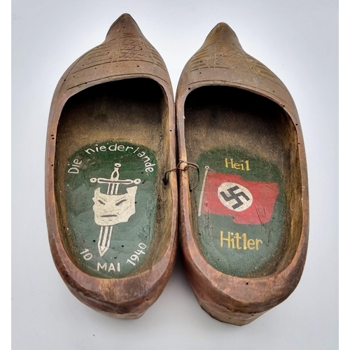 503 - WW2 German Pair of Dutch Souvenir Clogs Dedicated to the Invasion of Holland by the Brandenburg Spec... 