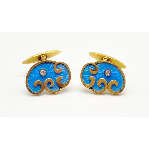 1261 - antique Russian Fabergé 14CT yellow Gold Diamonds Enamel Cufflinks By Master Wilhelm Reimer.

Stunni... 