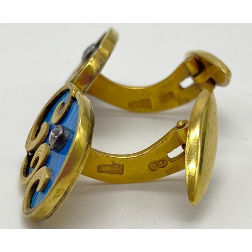 1261 - antique Russian Fabergé 14CT yellow Gold Diamonds Enamel Cufflinks By Master Wilhelm Reimer.

Stunni... 