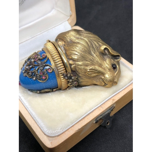 16 - Stunning Russian unusual silver gilt enamel gerbil /Hamster diamond lighter 

Weight 97.3 grams 
Len... 